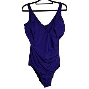 Miraclesuit One-Piece Swimsuit Womens Size 14 Purple Nylon/Spandex Drape Design